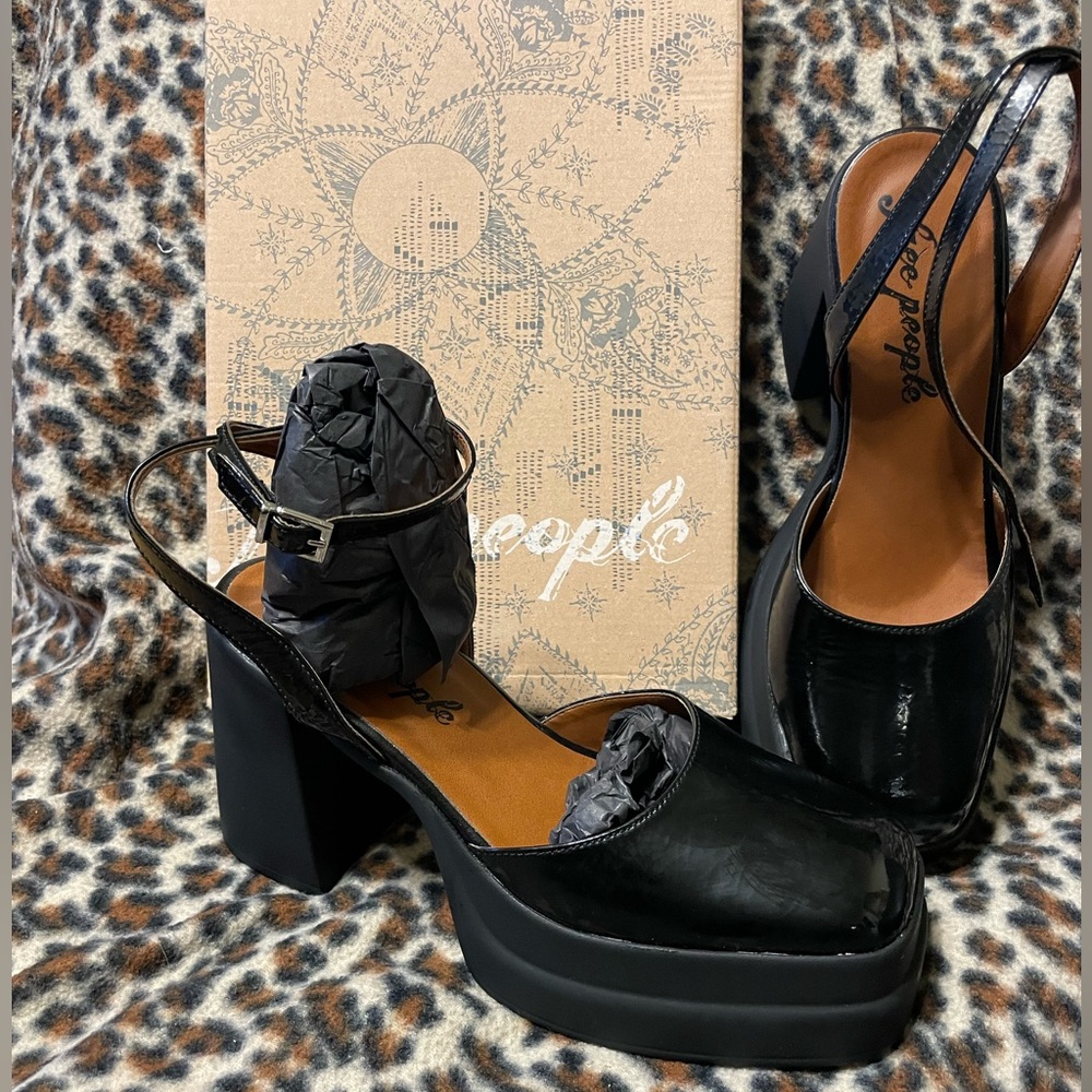 Free people black platform ankle strap shoe